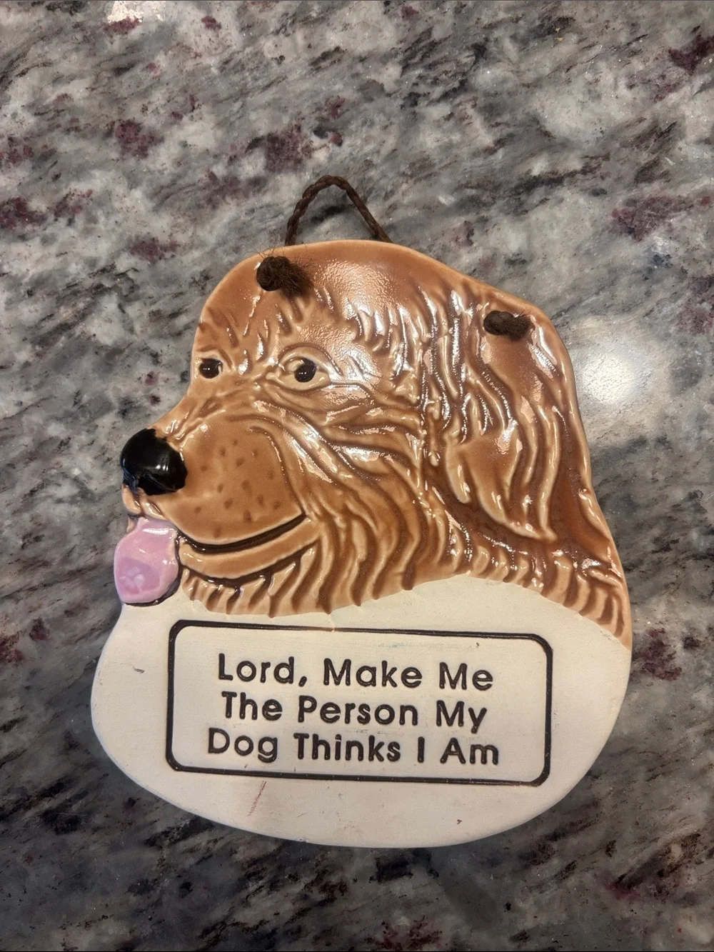 Brown Dog Wall Plaque with Pink Tongue - Inspirational Pet Sign